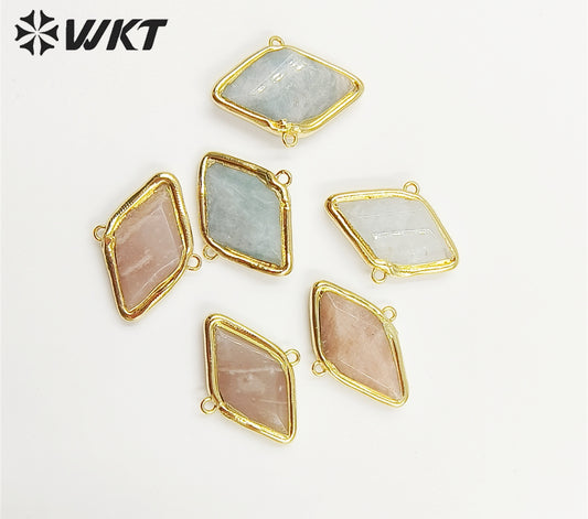 WT-C316 WKSun Stone & Aqua Marine Gemstone Connectors for Jewelry Findings Amethyst Amazonite Stone for Bracelet