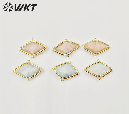 WT-C316 WKSun Stone & Aqua Marine Gemstone Connectors for Jewelry Findings Amethyst Amazonite Stone for Bracelet
