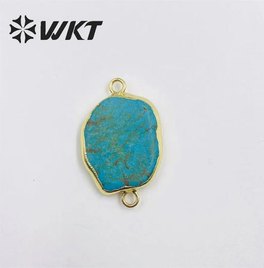 WT-C023 Newest Natural Slice Turquoise Gemstone Pendants With 24k Gold Edge Double Loops Green Howlite Stone Connectors