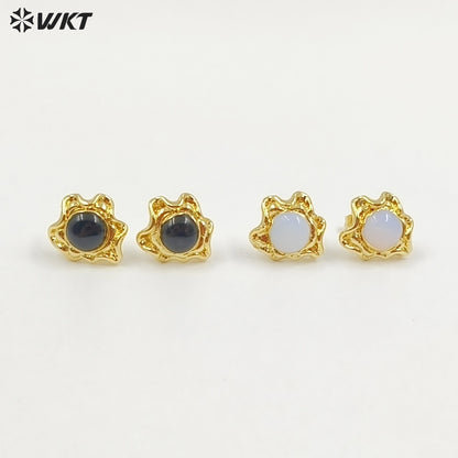 WT-EHP102 Exquisite Lovely 18K Gold Plated Natural Gemstones With Hoop Sun Shape Earrings For Girls Jewelry DIY Findings