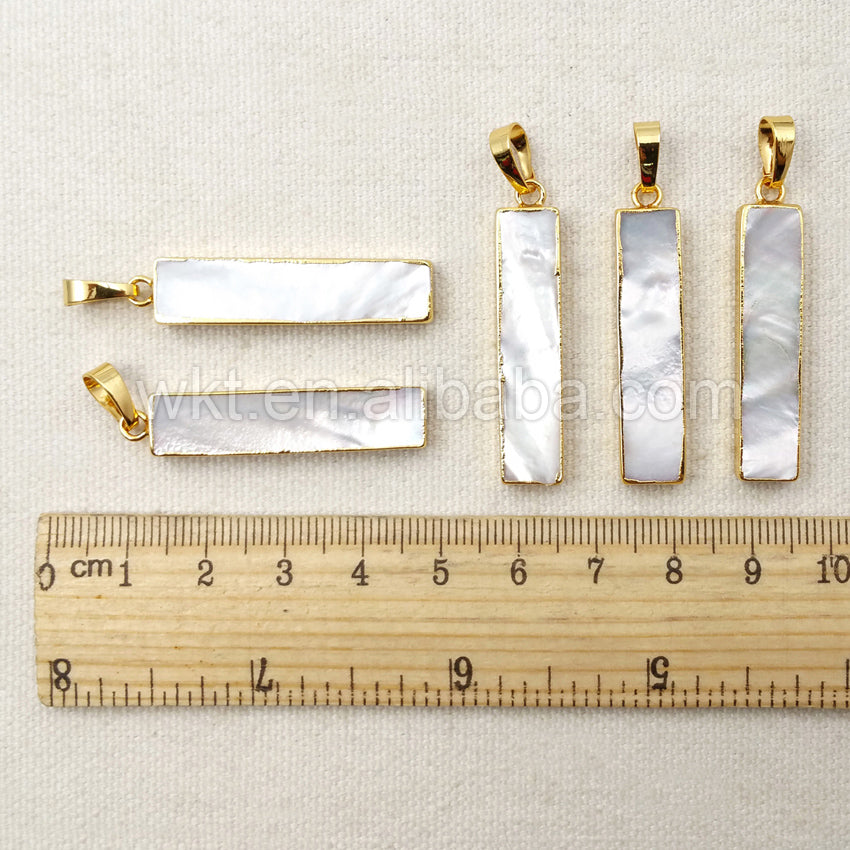 WT-P1051 Charm Mother of Pearl Rectangle Pendant for Necklace Making Size 8*35mm Gold Pearl Pendant Wholesale