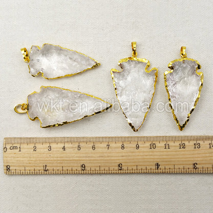 WT-P904 Charming Fashion Wholesale Hot Style Big Size 2 Inch Long With 18k Gold Plated Raw Crystal Quartz Arrowhead Pendant