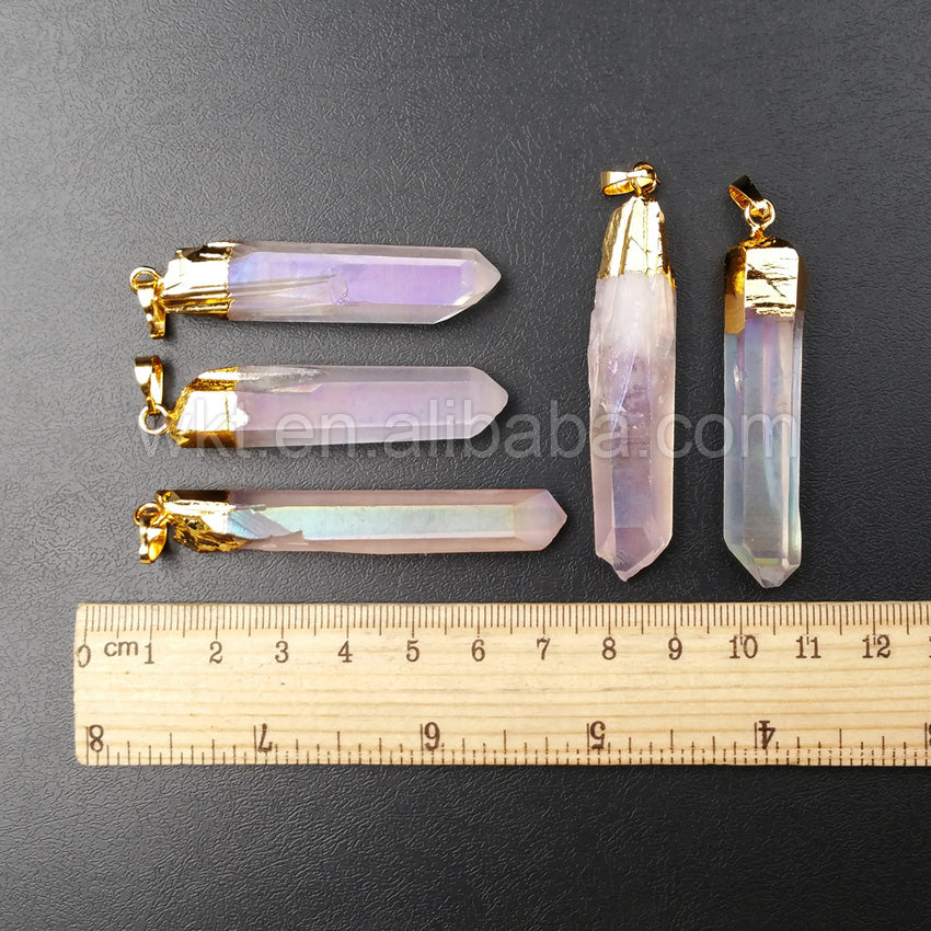 WT-P996 Amazing Natural Angel Aura Crystal Quartz Pendant for Necklace Fashion 18k Real Gold Dipped Quartz Point Pendant