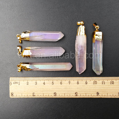 WT-P996 Amazing Natural Angel Aura Crystal Quartz Pendant for Necklace Fashion 18k Real Gold Dipped Quartz Point Pendant
