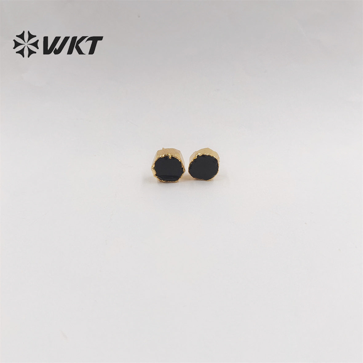 WKT-E673 Women Vintage Bohemian Raw Stone Studs Without Polish Fashion Gold Plated Hand Cut Original Rose Quartz Stone Studs