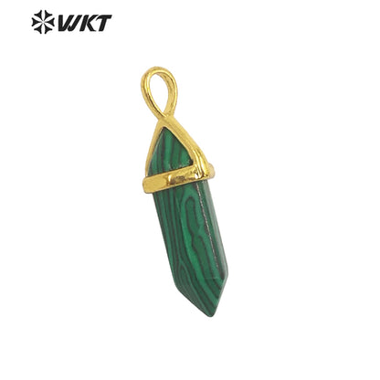 WT-P1864 Trendy Hot Spirit Quartz Double Point Bullet Pendant Gold Cap Natural Gemstone Hexagon Stone Jewelry Pendant