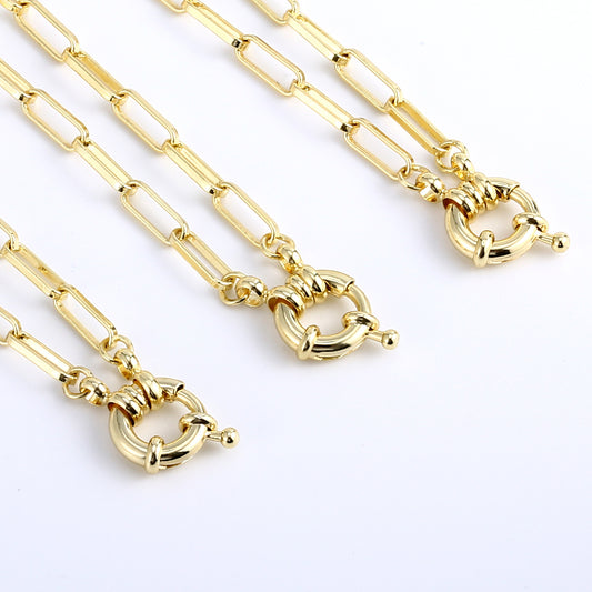 BFN012 Wholesale 18k Real Gold Plated Long Link Chain with Clasp Connectors Handmade Custom Made Size Brass Gold Necklace