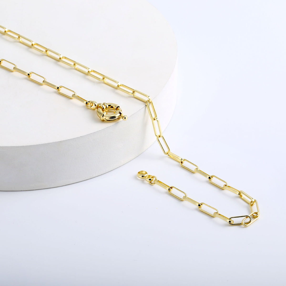 BFN012 Wholesale 18k Real Gold Plated Long Link Chain with Clasp Connectors Handmade Custom Made Size Brass Gold Necklace