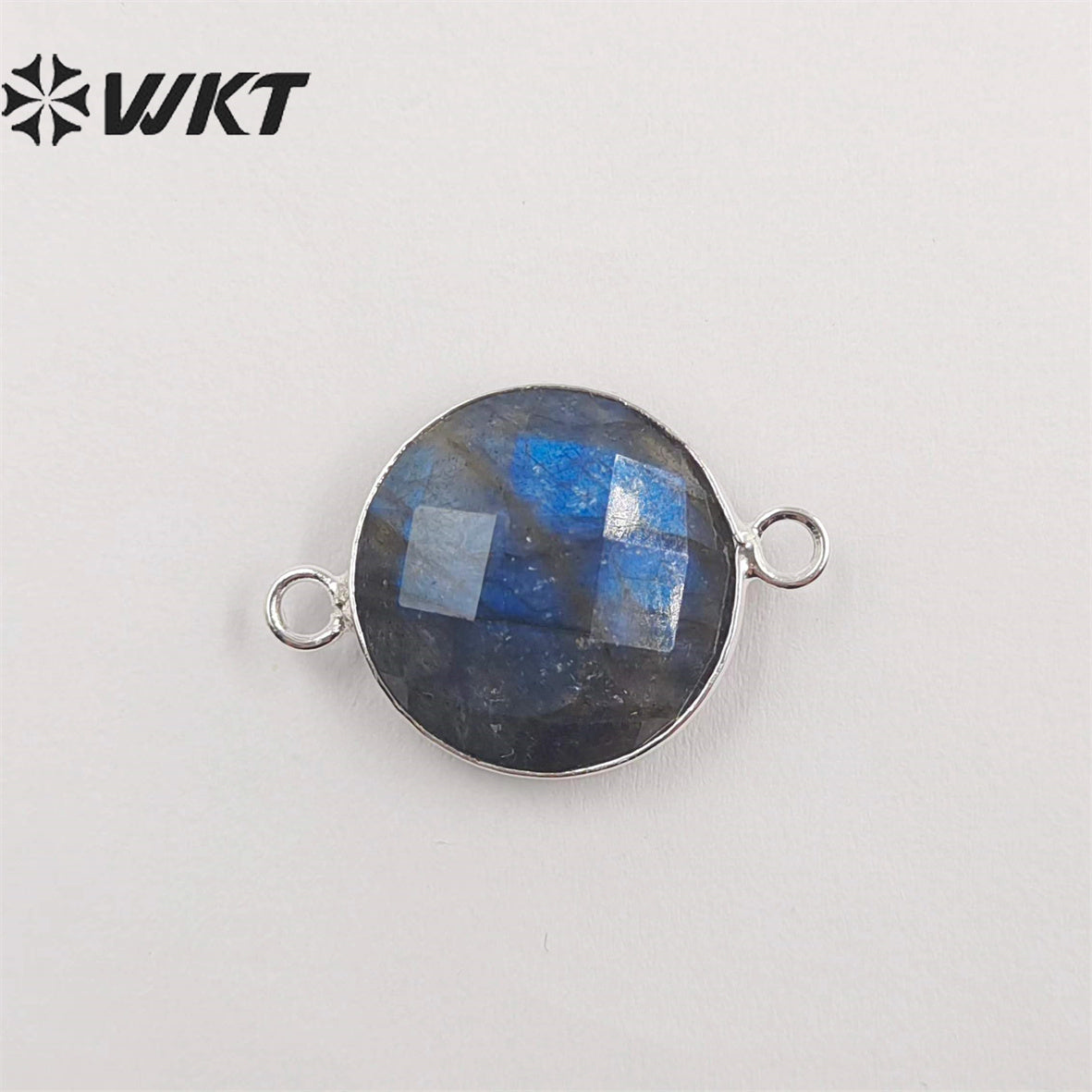 WT-C118 Wholesale Sparkly Tiny Labradorite Charm Connectors ,Lovely Round Natural Labradorite With Gold Plated Jewelry Findings