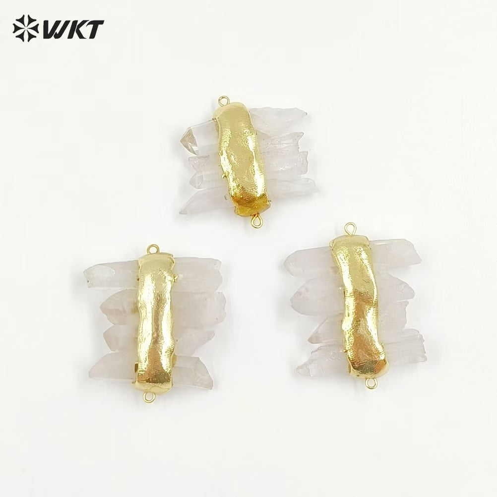WT-P1612 WKT New Design Gold Electroplated Natural Crystal Quartz Pendant Lady Fashion Double Loops Stone Pendant