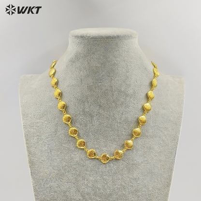 WT-JFN44 Newest Women Romantic Style Metal Yellow Brass Gold Plated Sea Star And Shell Shape Necklace Party Wearing Jewelry