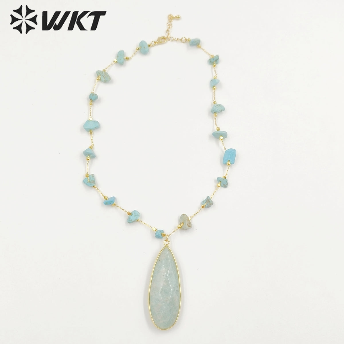 WT-N1434 Handmade Wire Wrapped Rosary Beads Trendy Romantic Chain Necklace Gemstone Casual Long Statement Necklace