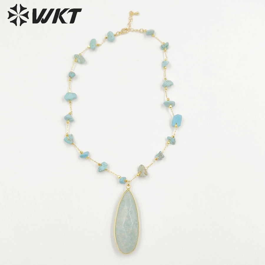 WT-N1434 Handmade Wire Wrapped Rosary Beads Trendy Romantic Chain Necklace Gemstone Casual Long Statement Necklace