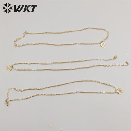WT-JN179 Wholesale Fashion Gold Plated Tiny Beads Elegant Lady Eye Necklace 2mm Hand Strand Beads Necklace for Friend Birthday