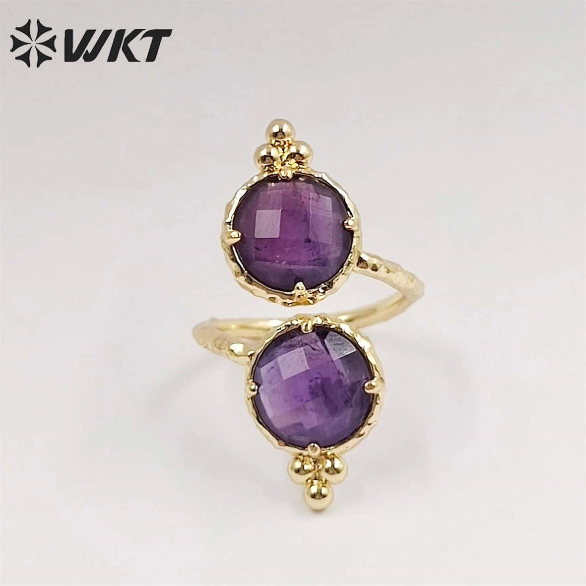 WT-R465 Newest Fashion Double Stone Cocktail Party Ring 18k Real Gold Plated Round Stone Anneversary Women Ring Hot INS Stone