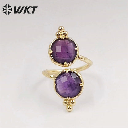 WT-R465 Newest Fashion Double Stone Cocktail Party Ring 18k Real Gold Plated Round Stone Anneversary Women Ring Hot INS Stone