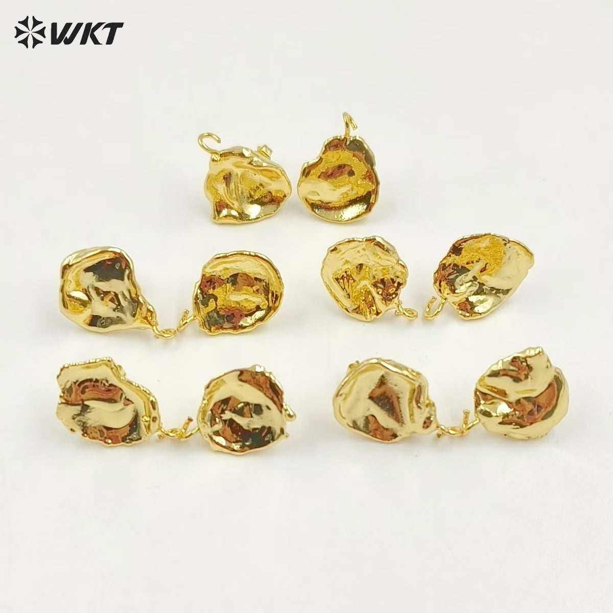 WT-JF299 New Fashion Wholesale Irregular Shape Jewelry with Full Gold Dipped Freshwater Pearl Elegant Earring Jewelry Findings