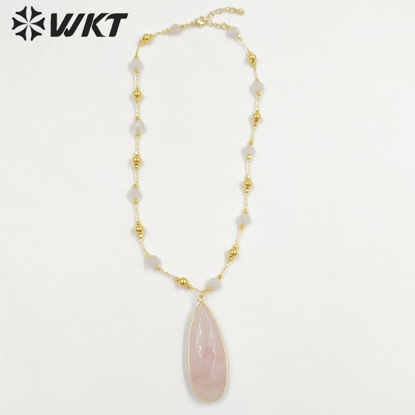 WT-N1434 Handmade Wire Wrapped Rosary Beads Trendy Romantic Chain Necklace Gemstone Casual Long Statement Necklace