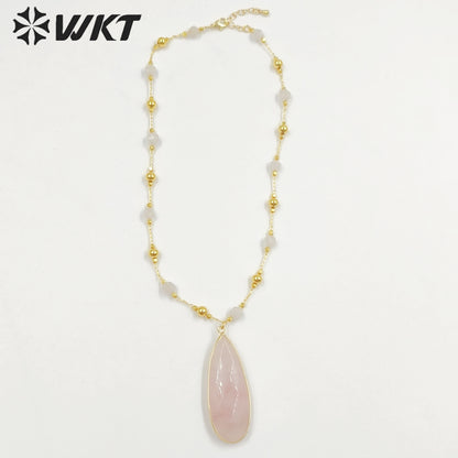 WT-N1434 Handmade Wire Wrapped Rosary Beads Trendy Romantic Chain Necklace Gemstone Casual Long Statement Necklace