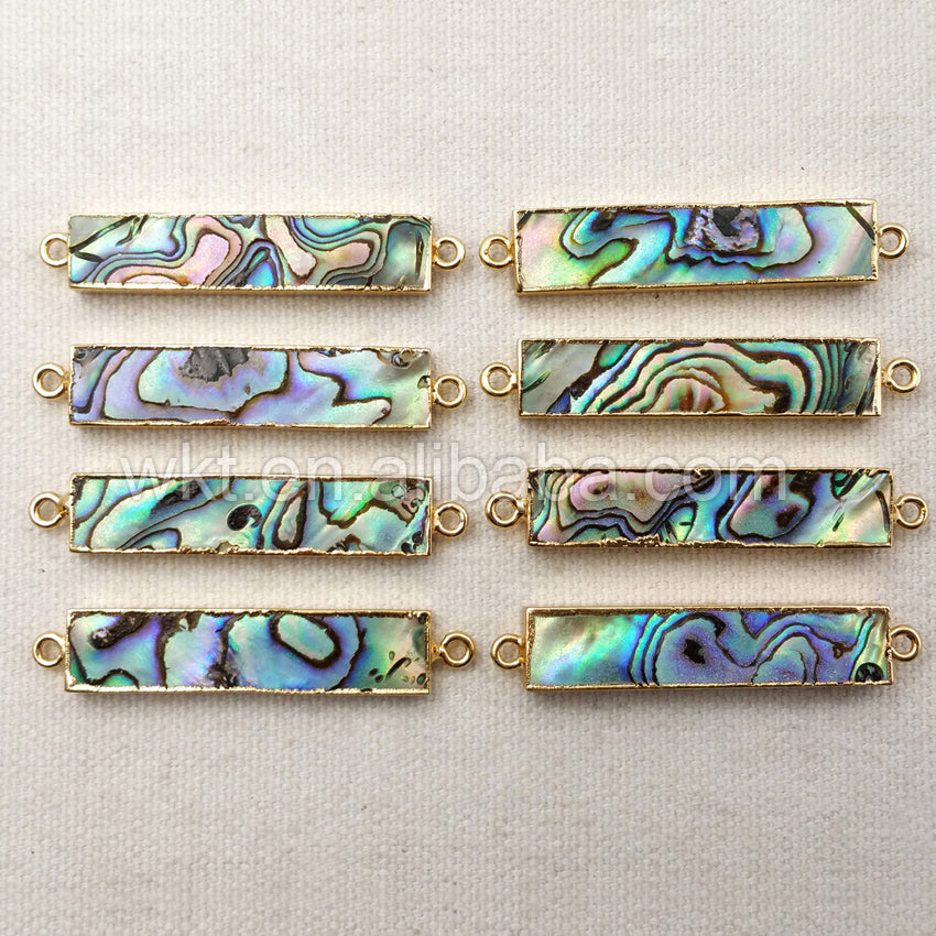 WT-C145 Sparkly Natural Rectangle Abalone Shell Connector,Gold Electroplated Charm Abalone Shell Connector in High Quality