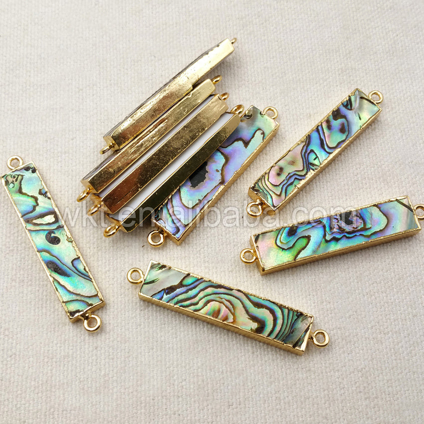 WT-C145 Sparkly Natural Rectangle Abalone Shell Connector,Gold Electroplated Charm Abalone Shell Connector in High Quality