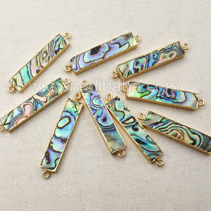 WT-C145 Sparkly Natural Rectangle Abalone Shell Connector,Gold Electroplated Charm Abalone Shell Connector in High Quality