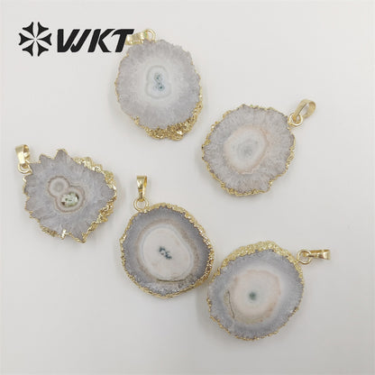 WT-P775 Wholesale Healing Spirit Quartz Solar Stalactite Quartz Pendant, Fashion Gold Dipped Stone Stalactite Quartz Pendant