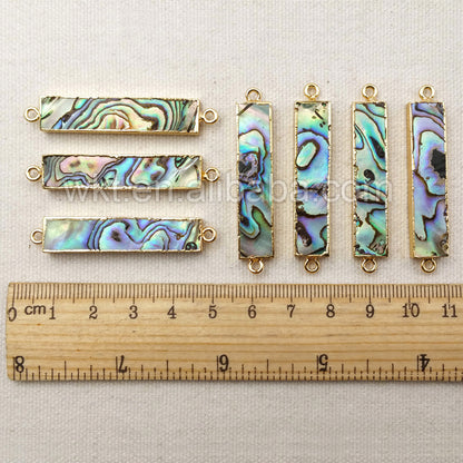 WT-C145 Sparkly Natural Rectangle Abalone Shell Connector,Gold Electroplated Charm Abalone Shell Connector in High Quality