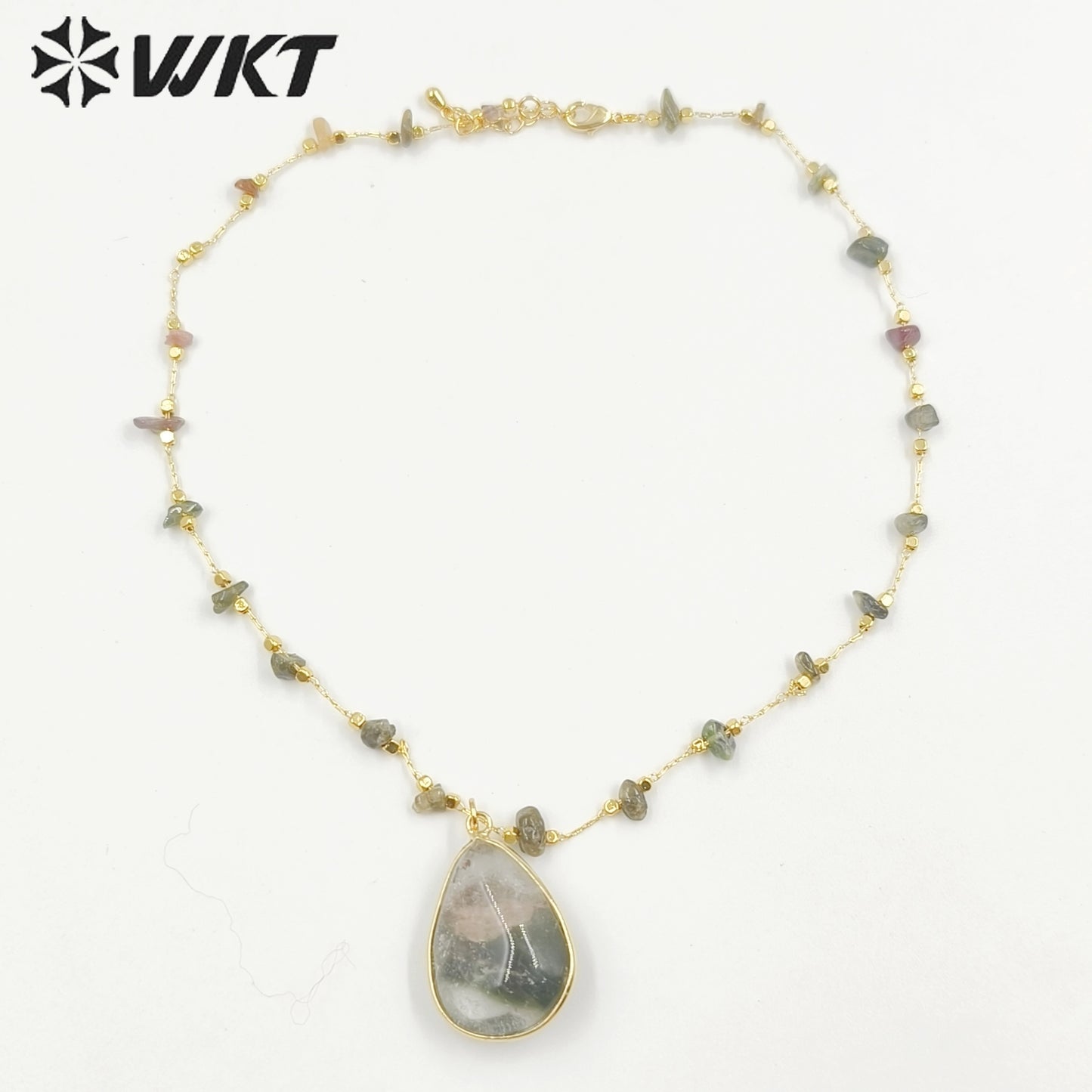 WT-N1434 Handmade Wire Wrapped Rosary Beads Trendy Romantic Chain Necklace Gemstone Casual Long Statement Necklace