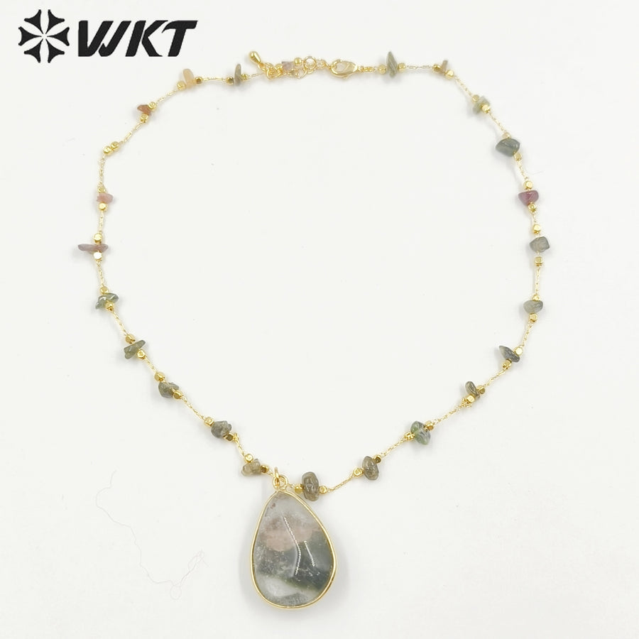 WT-N1434 Handmade Wire Wrapped Rosary Beads Trendy Romantic Chain Necklace Gemstone Casual Long Statement Necklace