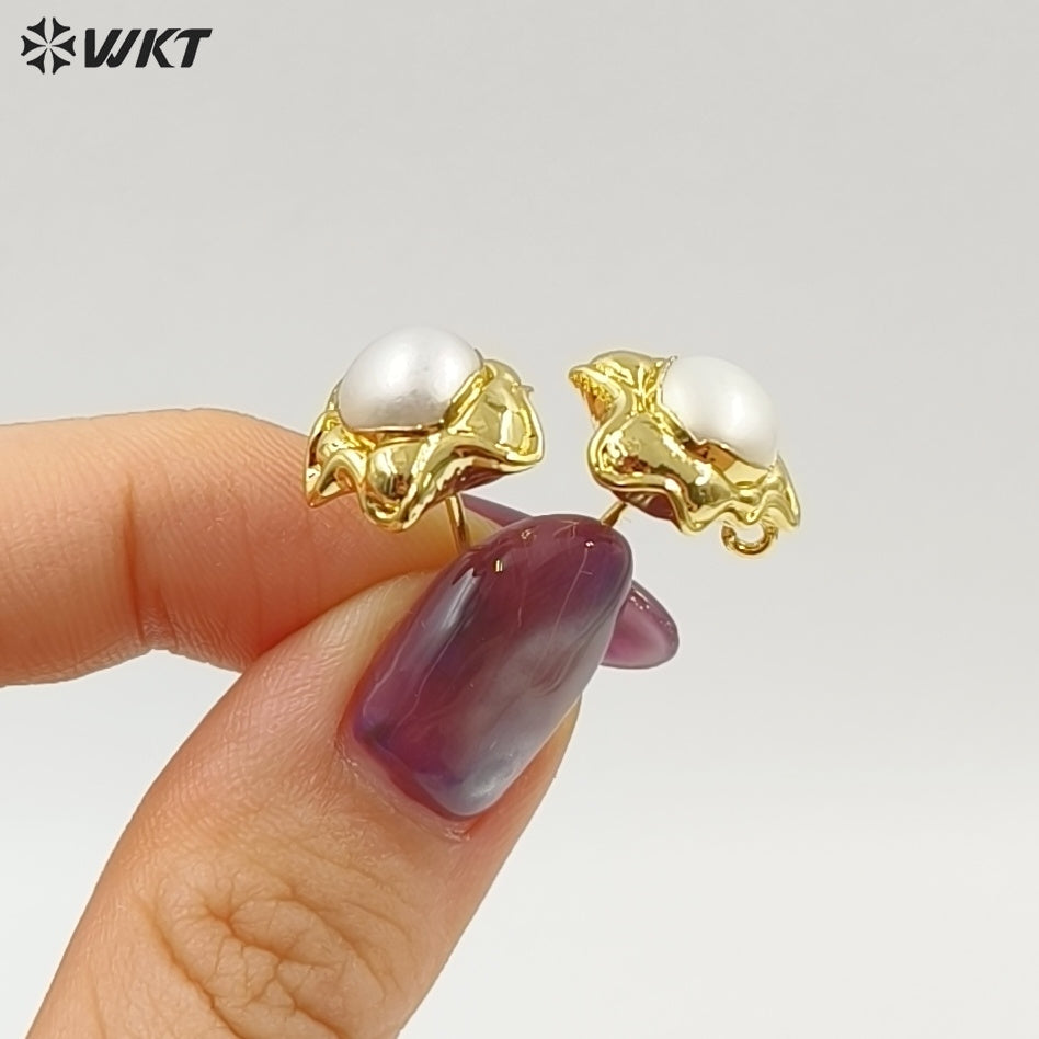 WT-EHP104 Delicate 18K Gold Plated Natural Freshwater Pearl Sun Shape Little Earrings Finding With Hoop For Women Jewelry DIY