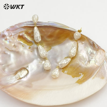 WT-MPE189 Amazing Gorgeous Natural White And Abalone Shell Gold Long Earrings For Female Party Wearing Jewelry Accessory