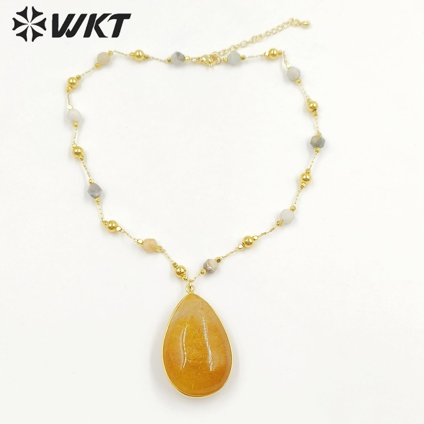 WT-N1434 Handmade Wire Wrapped Rosary Beads Trendy Romantic Chain Necklace Gemstone Casual Long Statement Necklace