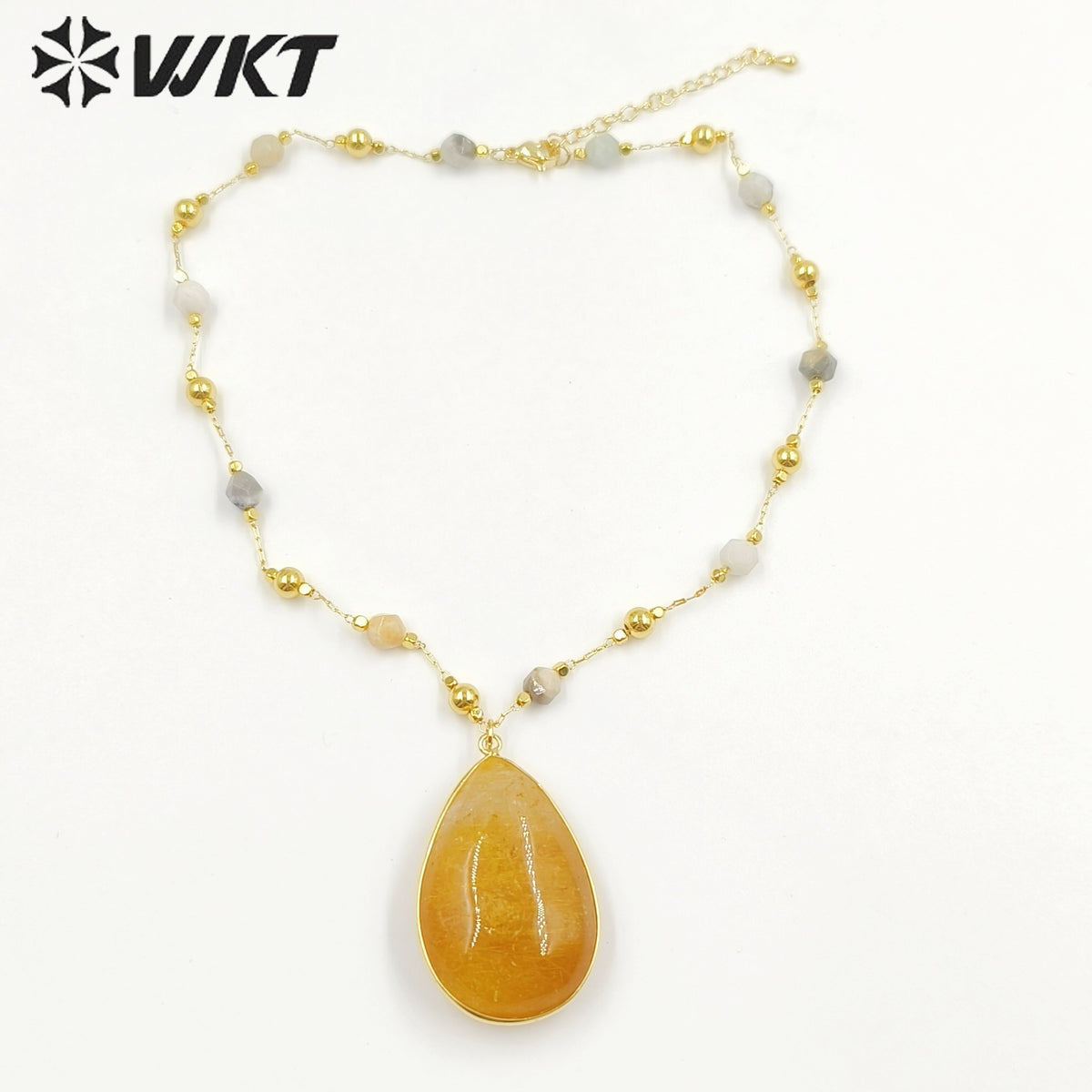 WT-N1434 Handmade Wire Wrapped Rosary Beads Trendy Romantic Chain Necklace Gemstone Casual Long Statement Necklace