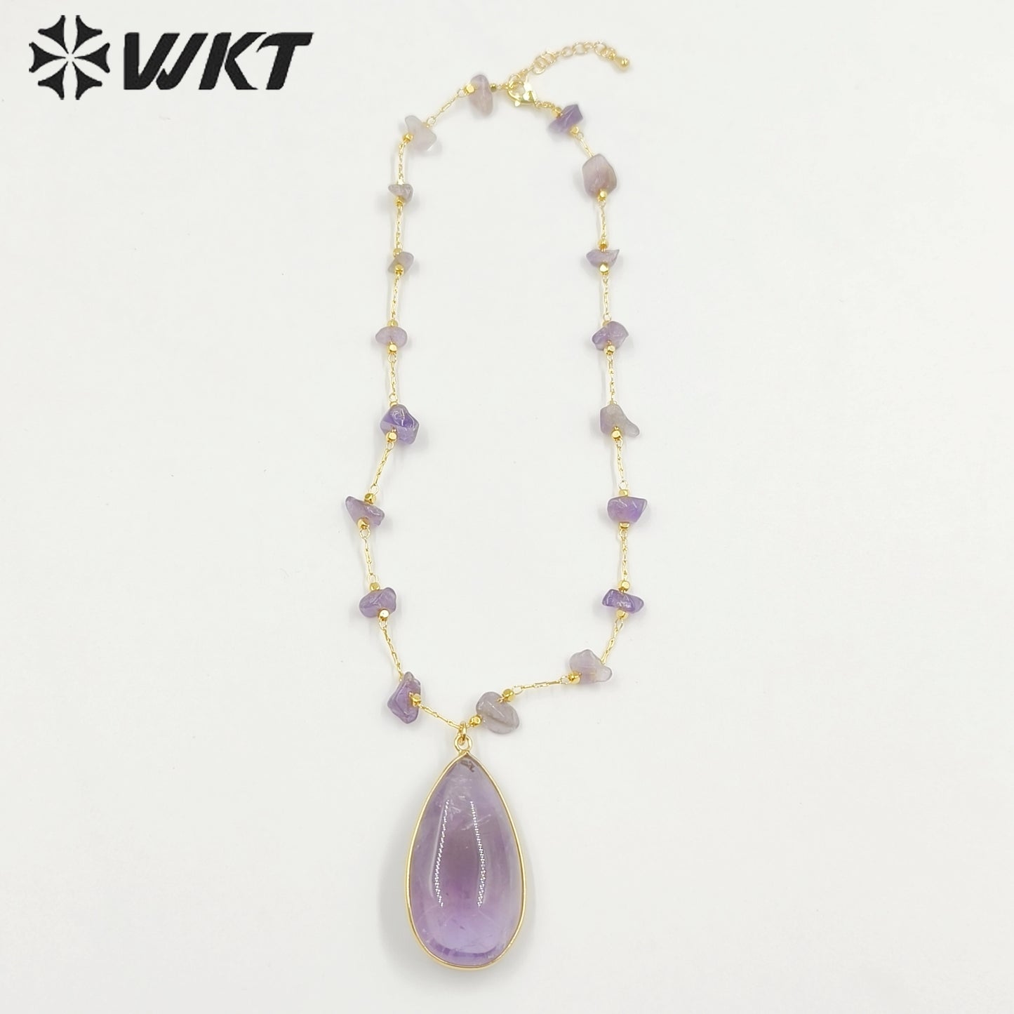 WT-N1434 Handmade Wire Wrapped Rosary Beads Trendy Romantic Chain Necklace Gemstone Casual Long Statement Necklace