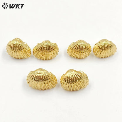 WT-MPE134 Newest 18K Full Gold Plated Vintage Bohemian Natural Full Gold Dipped Sea Scallop Shell Women Earring Studs