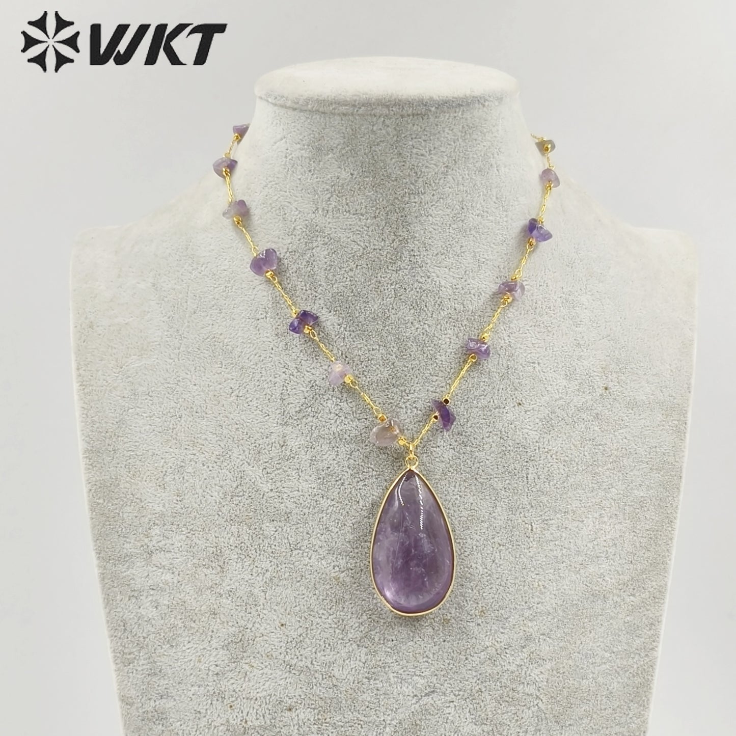 WT-N1434 Handmade Wire Wrapped Rosary Beads Trendy Romantic Chain Necklace Gemstone Casual Long Statement Necklace