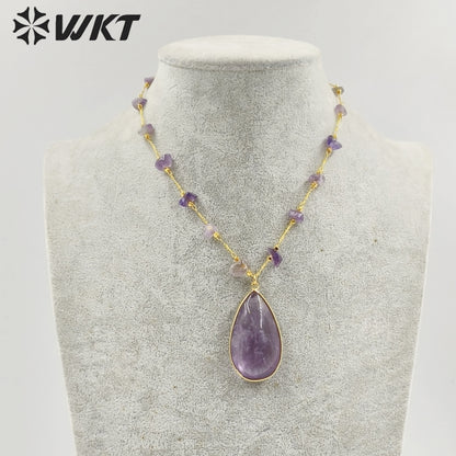 WT-N1434 Handmade Wire Wrapped Rosary Beads Trendy Romantic Chain Necklace Gemstone Casual Long Statement Necklace