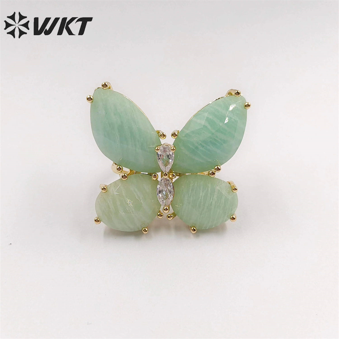 WT-R463 Wholesale Newest Handmade Design Ins Popular Stone Ring Natural Rose Quartz butterfly Ring for Girl Daily Party Ring