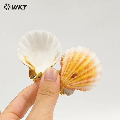 WT-JP503 Trendy Popular Zircon And Natural Scallop Shell Gold Pendants For Girls Lovely Handmade Earrings Design Accessory