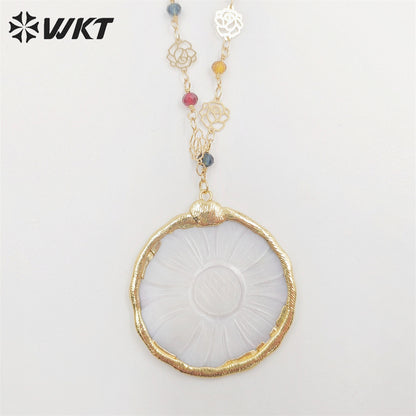 WT-JN216 Amazing Beauty White Sunflower Shell Necklace Natural White Shell Made Flower Charm Beads Necklace for Gift