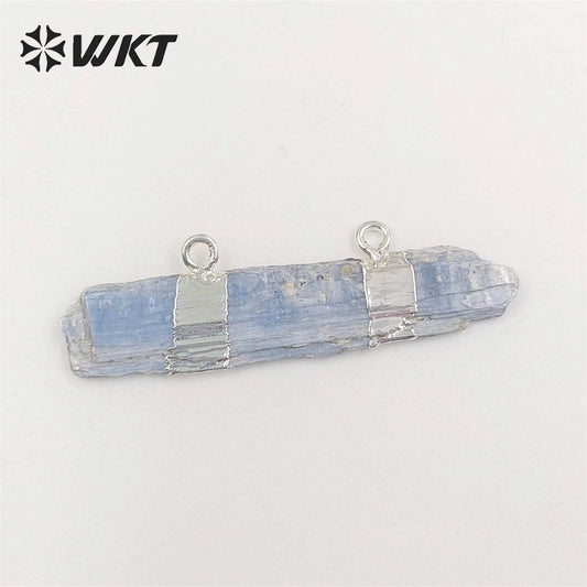 WT-P527 Rough Blue Kyanite Double Loops Bail Pendants, Fashion Gemstone Gold Dipped Natural Stone Pendants