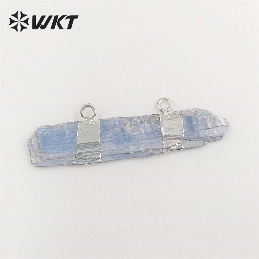 WT-P527 Rough Blue Kyanite Double Loops Bail Pendants, Fashion Gemstone Gold Dipped Natural Stone Pendants