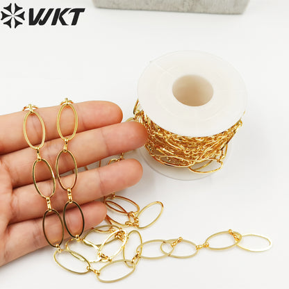 WT-BC193 Newest Fashion 18k Real Gold Plated Brass Chain Sell by Meters Oval Shape Handmade Yellow Brass Big Metal Chain