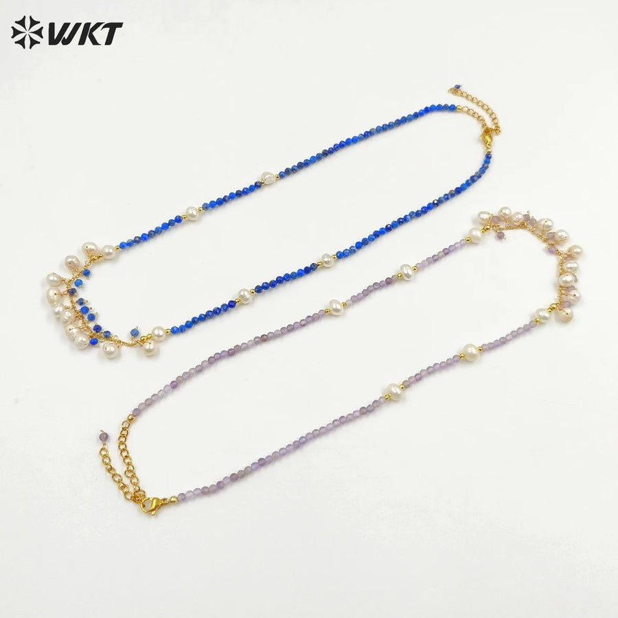 WT-JN253 Wholesale Vintage Style Trendy Natural Gemstone& Pearl Exquisite High Quality Pendant Necklace