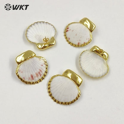 WT-MPE187 High Quality Trendy Gold Electroplated Natural Scallop Shell Earrings For Women Beach Vacation Matching Jewelry