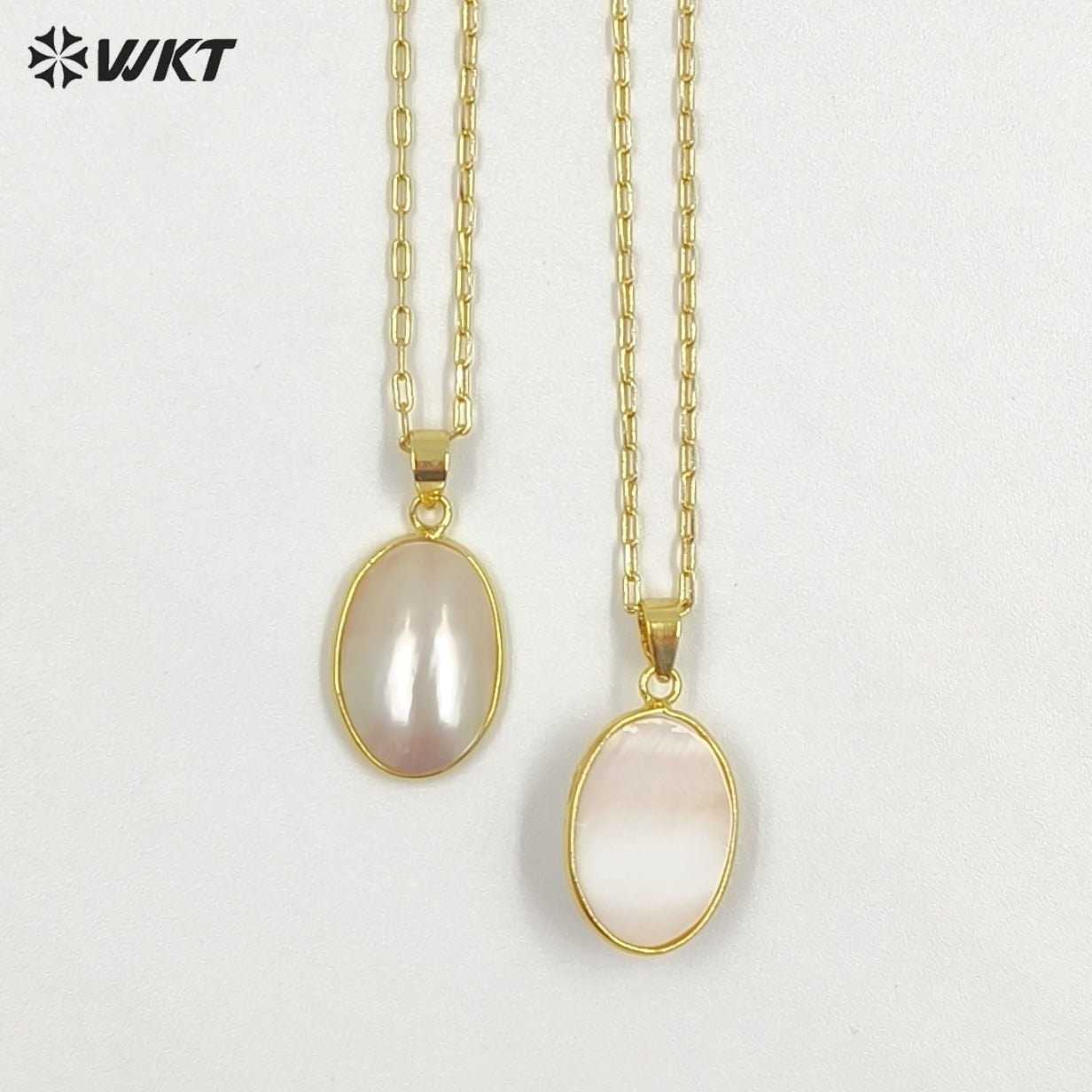 WT-JN384 Wholesale Simple Style Gold Electroplated Oval Mabe Shell Pendant Necklaces For Women Fashion Jewelry Matching