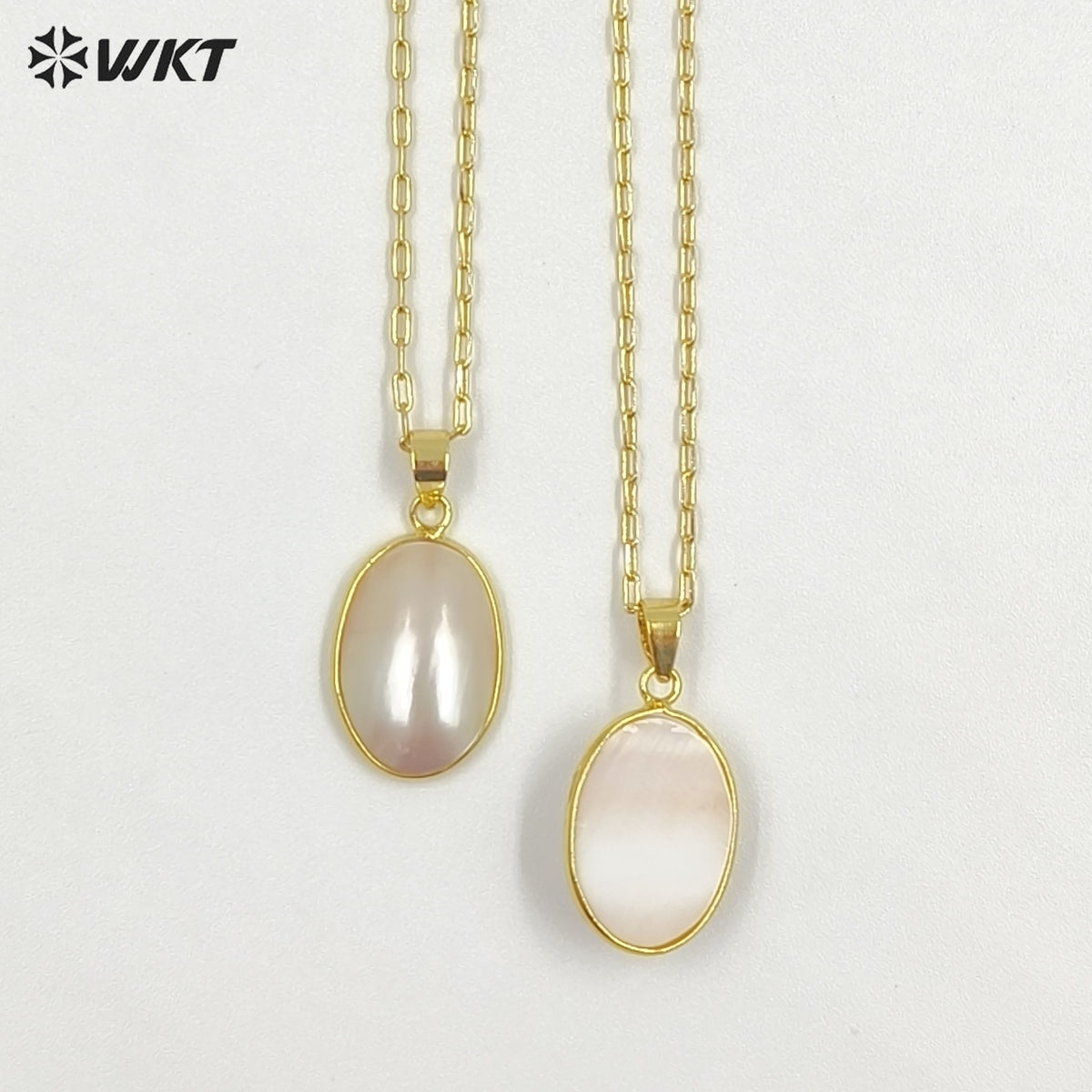 WT-JN384 Wholesale Simple Style Gold Electroplated Oval Mabe Shell Pendant Necklaces For Women Fashion Jewelry Matching