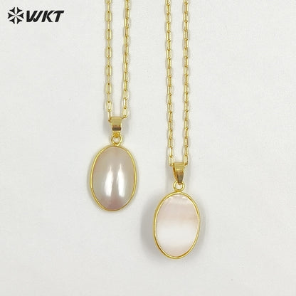 WT-JN384 Wholesale Simple Style Gold Electroplated Oval Mabe Shell Pendant Necklaces For Women Fashion Jewelry Matching
