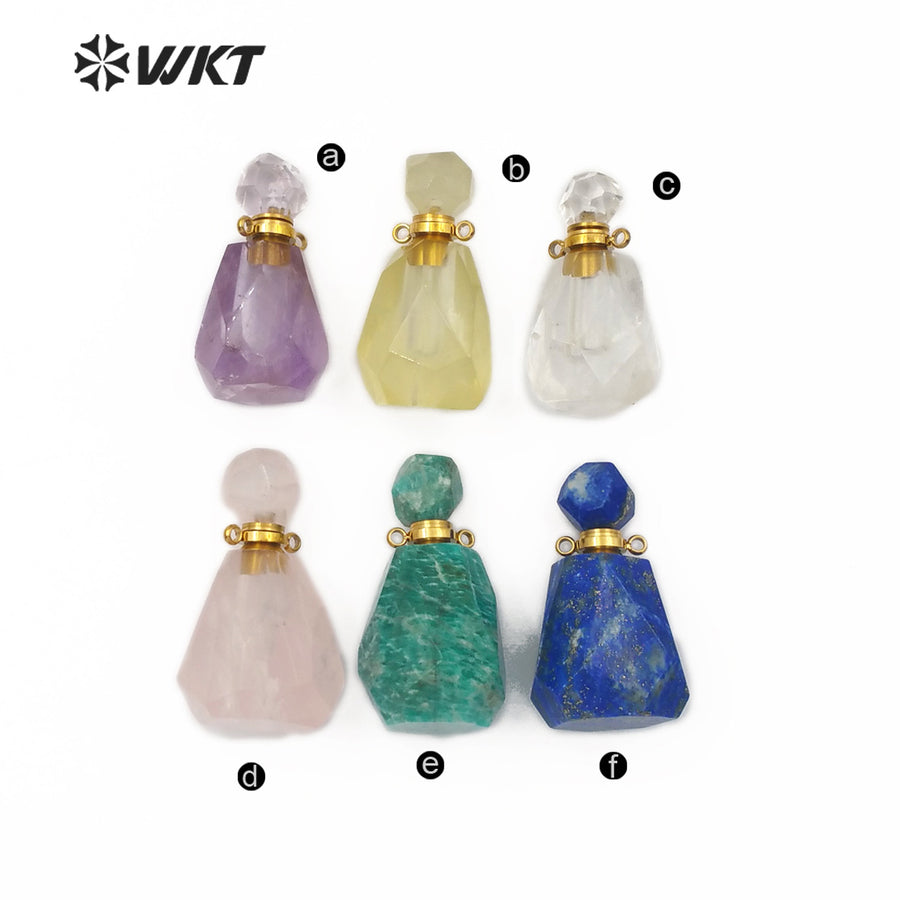WT-P1487 Perfume Bottle Pendant Crystal Ornaments Crystal Smokey With Silver Electroplated Double Hoops Connector Cute Gift